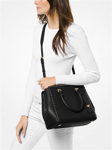 michael kors benning large scalloped leather satchel|Michael Kors.